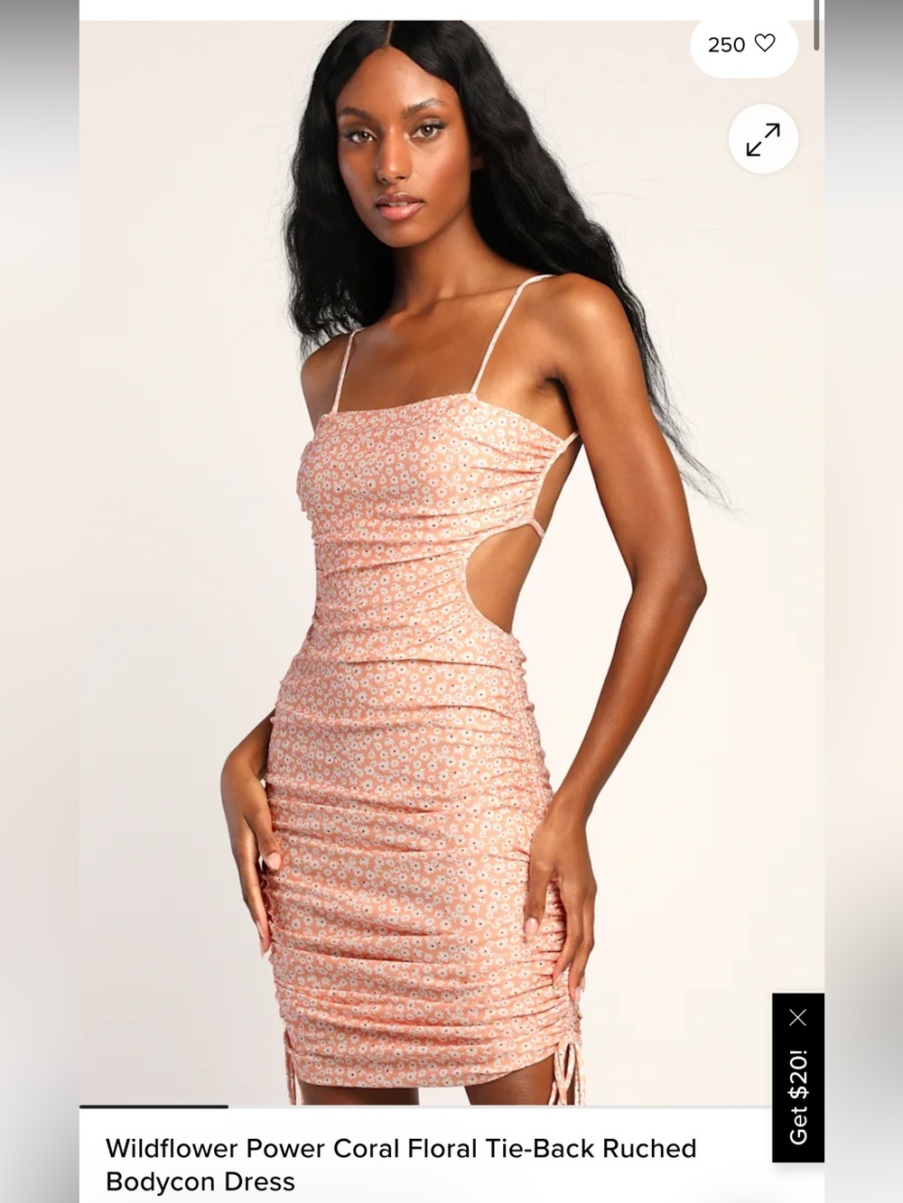 Wildflower Power Coral Floral Tie-Back Ruched Bodycon Dress